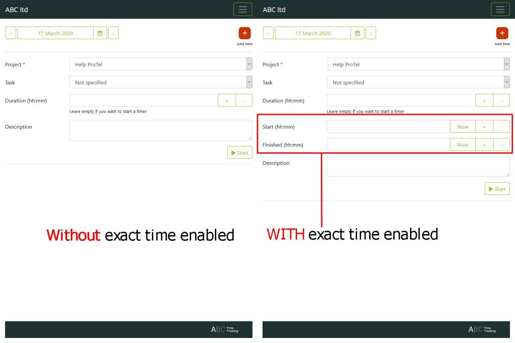 Application side by side with and without exact time enabled