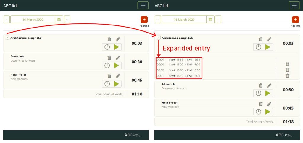 Side by side of how to expand composite entry